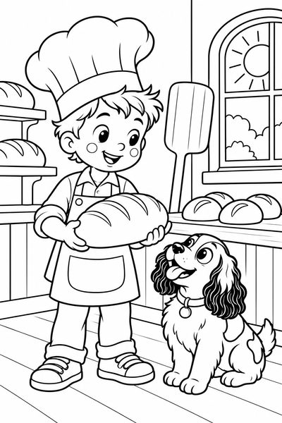 Coloring page: Fresh Bread at the Bakery