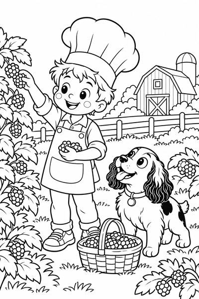 Coloring page: Berry Picking at the Farm